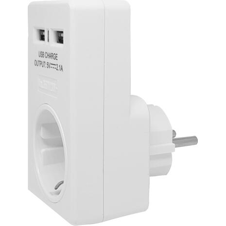 Αντάπτορας ρεύματος POWERTECH schuko PT-767, 2x USB, λευκός